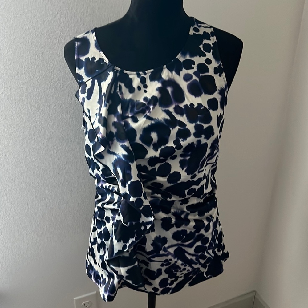 Ann Taylor abstract cascade sleeveless‎ satin top blouse Sz 8